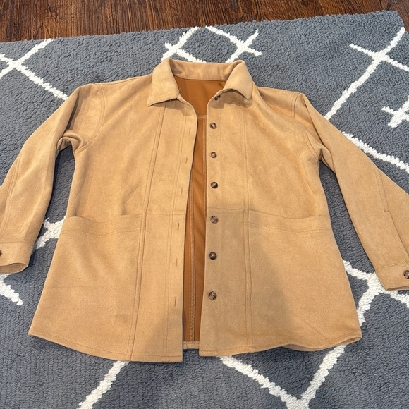 Amazon Camel Faux Suede Button Up Jacket - Picture 3 of 7